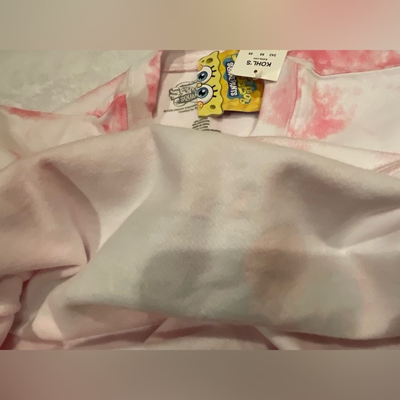 SpongeBob SquarePants Juniors Pink Cloud Tie-Dyed Cropped Sweatshirt Size Large - Picture 3 of 15